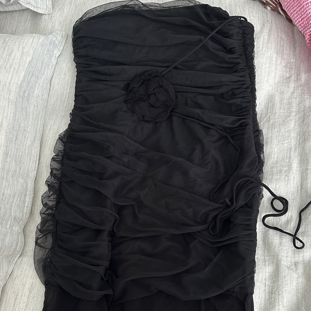 Zara Charcoal Mesh Overlay Dress